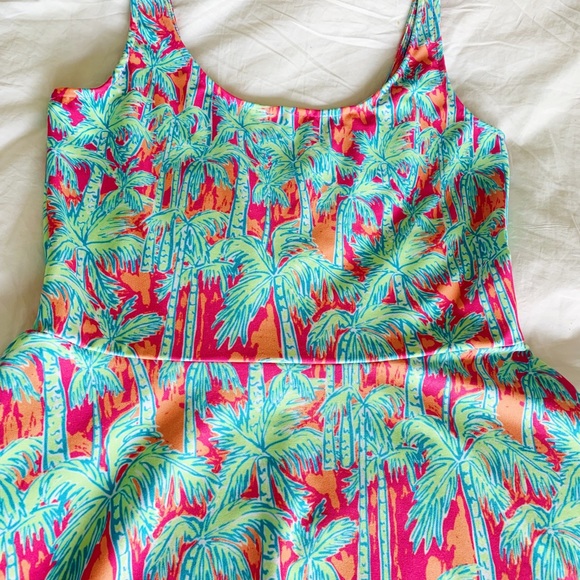 EUC Kaeli Smith Pink Orange And Blue Palm Tree Dress, Size Small - Picture 6 of 6